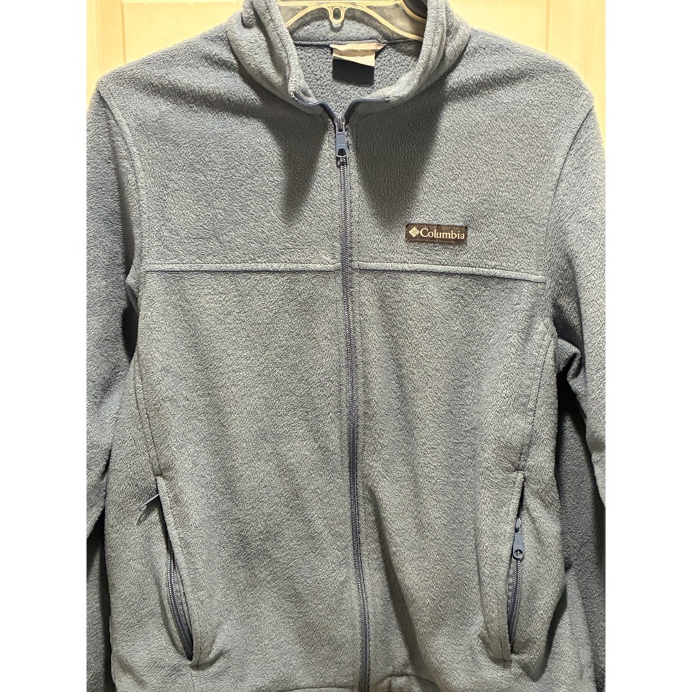 Columbia Mens Full Zip Fleece Jacket Blue Mock Neck Large Outdoor Hiking Layer